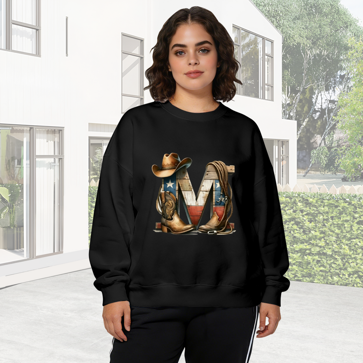 Western Texas Cowboy Letter M Crewneck Sweatshirt
