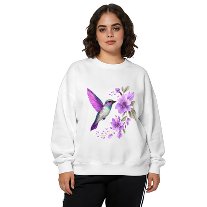 Hummingbird Purple Blossom Watercolor Crewneck Sweatshirt
