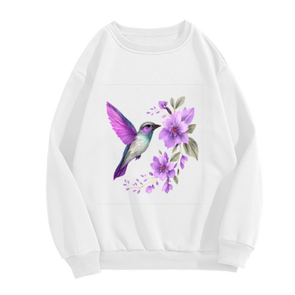 Hummingbird Purple Blossom Watercolor Crewneck Sweatshirt