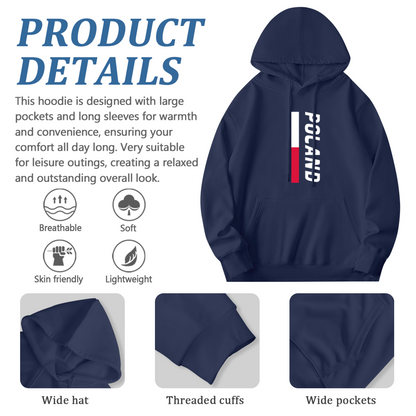 Vertical Poland Flag Patriotic Navy Hoodie