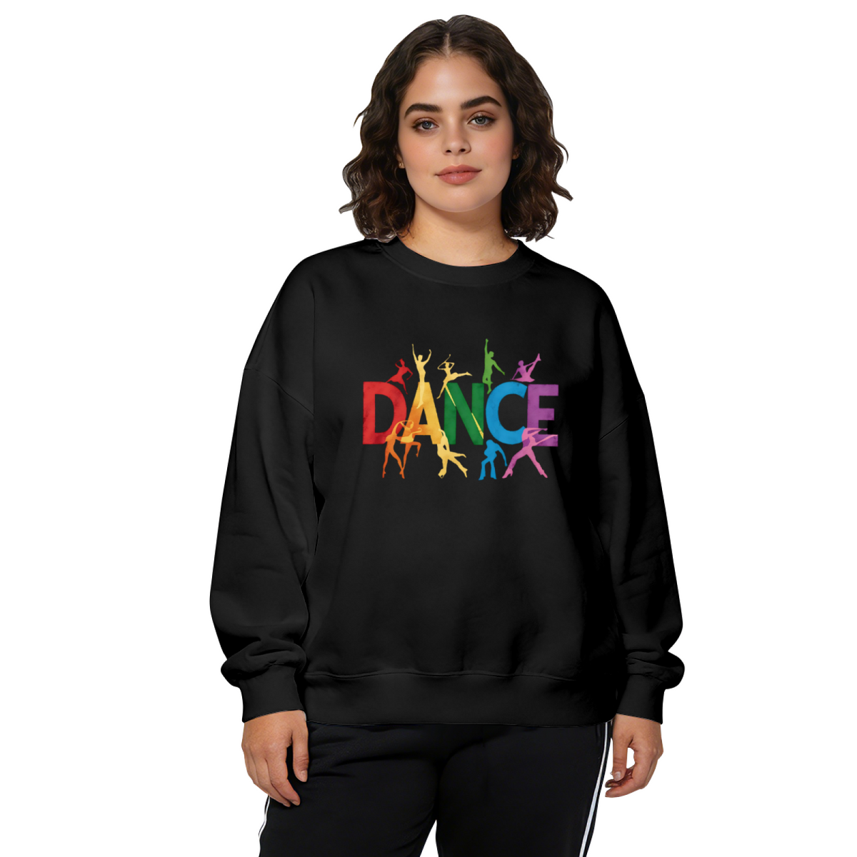 Colorful DANCE Letter Dancer Silhouette Art Crewneck Sweatshirt