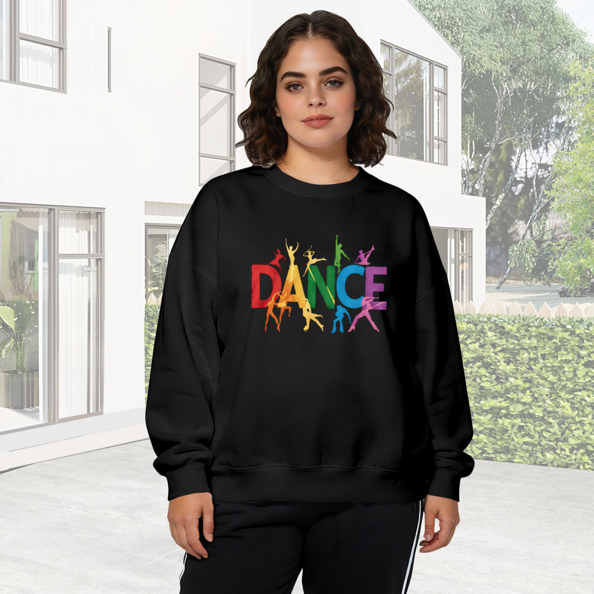 Colorful DANCE Letter Dancer Silhouette Art Crewneck Sweatshirt