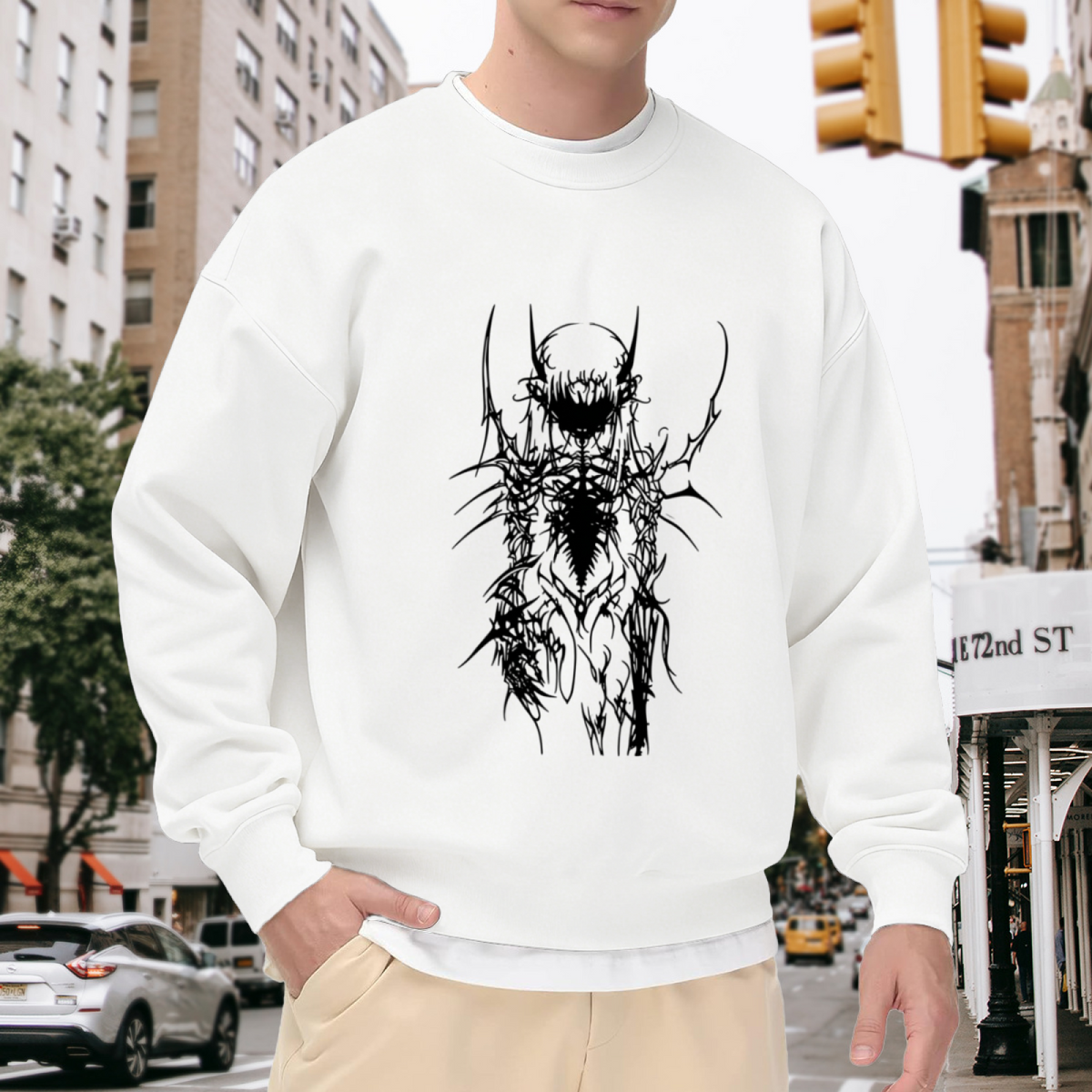 Dark Alien Skeleton Tattoo Art Crewneck Sweatshirt