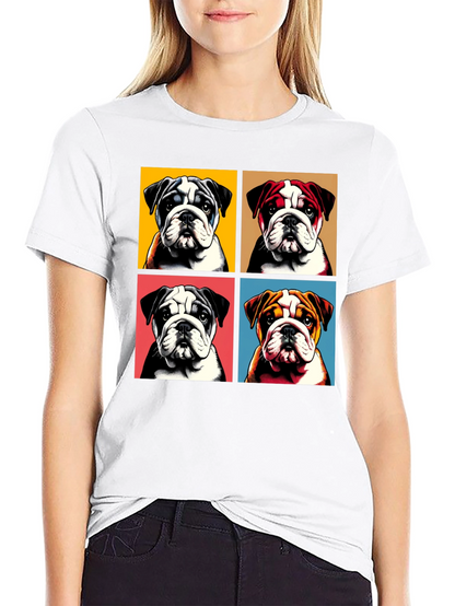 Bulldog Pop Art Graphic Tee - Black Cotton Blend