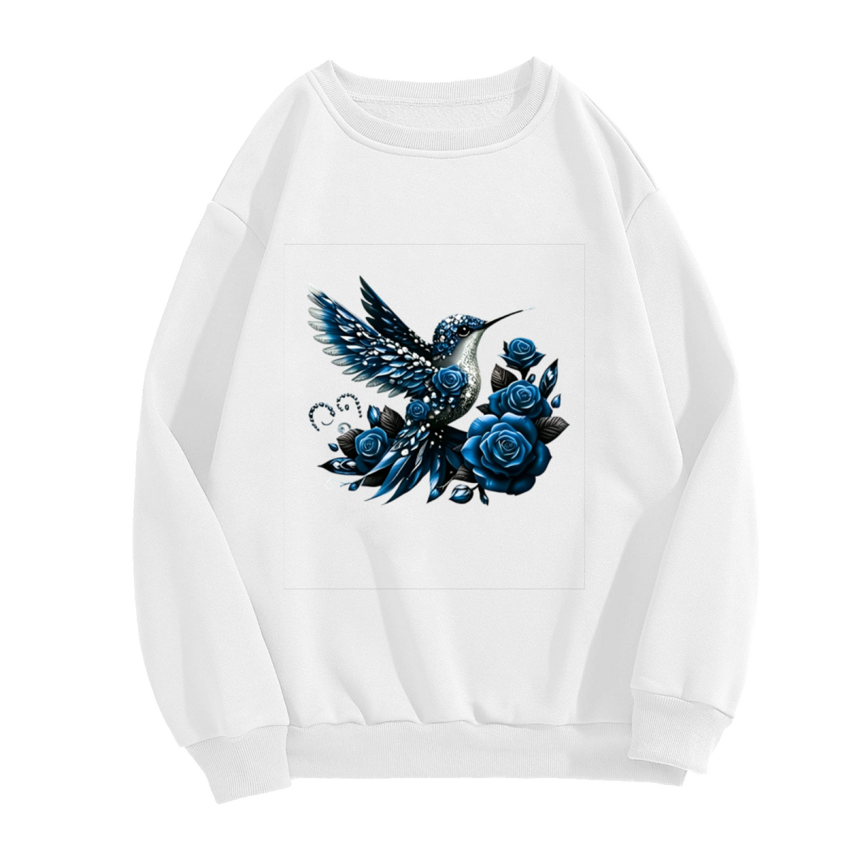 Stunning Sapphire?Blue Hummingbird & Deep Blue Roses Crewneck Sweatshirt