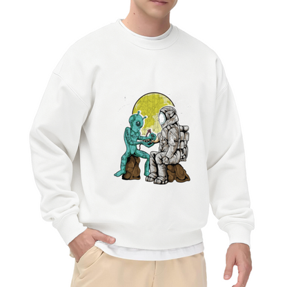 Alien And Astronaut Handshake Outer Space Crewneck Sweatshirt Cool Sci?Fi Graphic Pullover