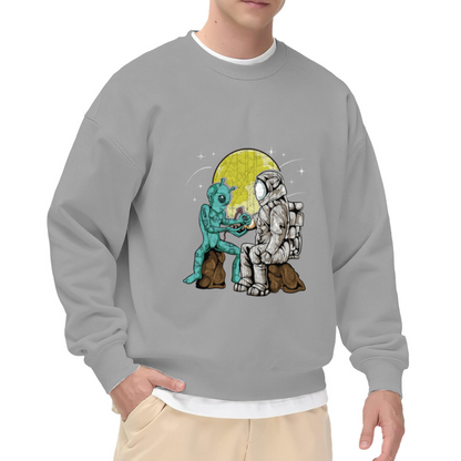 Alien And Astronaut Handshake Outer Space Crewneck Sweatshirt Cool Sci?Fi Graphic Pullover