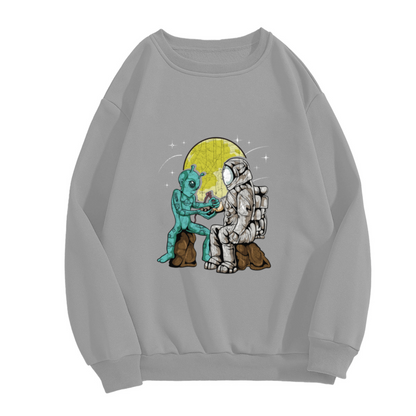 Alien And Astronaut Handshake Outer Space Crewneck Sweatshirt Cool Sci?Fi Graphic Pullover