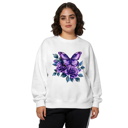 Purple Butterfly & Purple Roses Art Print Crewneck Sweatshirt