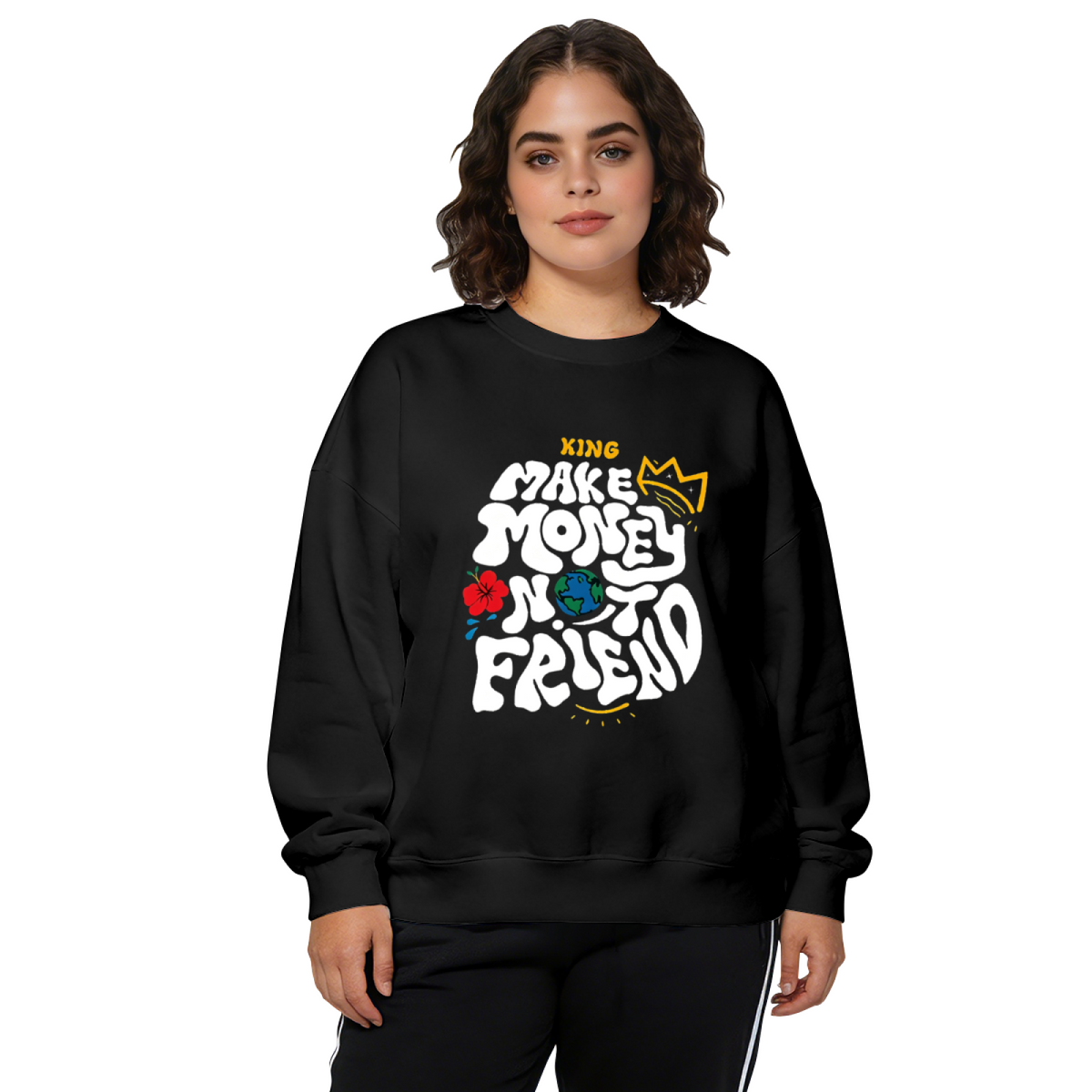 Make Money Not Friend Bold Graffiti?Style Crewneck Sweatshirt