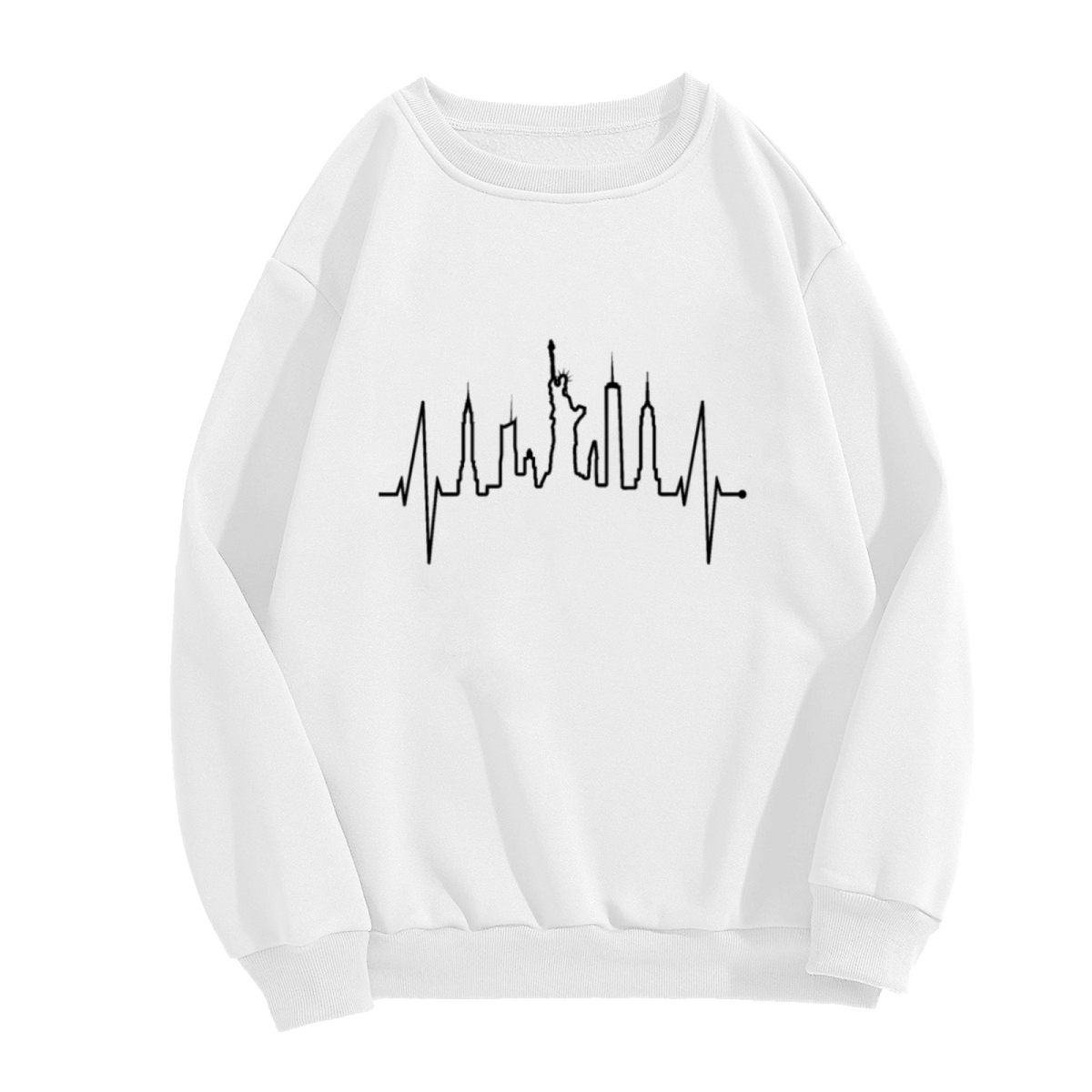 NYC Skyline Heartbeat Pulse Graphic Crewneck Sweatshirt