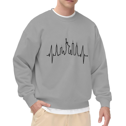 NYC Skyline Heartbeat Pulse Graphic Crewneck Sweatshirt