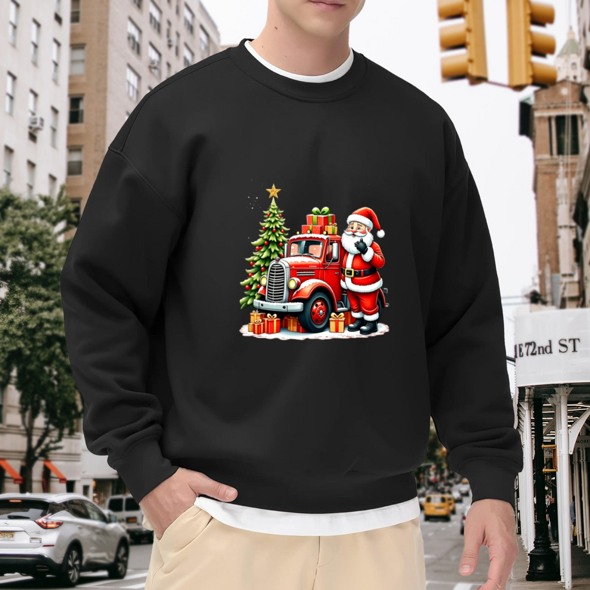 Santa Vintage Red Truck Christmas Crewneck