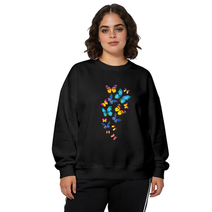 Vibrant Rainbow Cluster Butterflies Dark Background Crewneck Sweatshirt