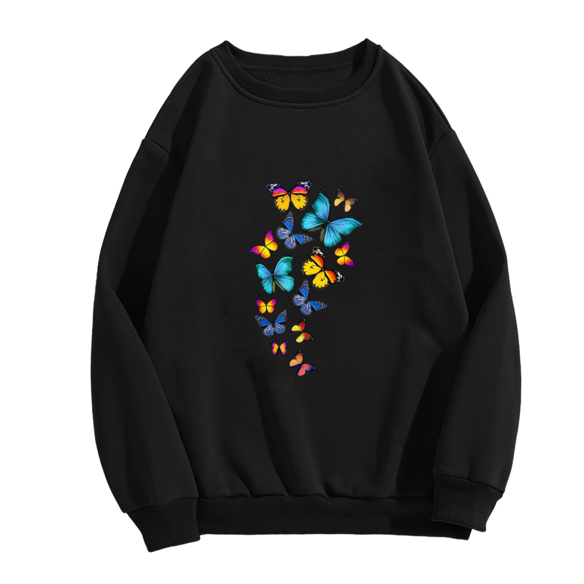 Vibrant Rainbow Cluster Butterflies Dark Background Crewneck Sweatshirt