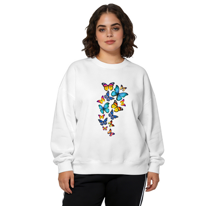Vibrant Rainbow Cluster Butterflies Dark Background Crewneck Sweatshirt