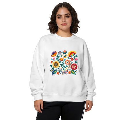 Colorful Folk Floral Embroidery?Style Crewneck Sweatshirt