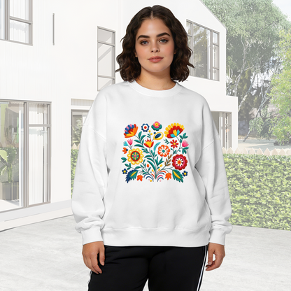 Colorful Folk Floral Embroidery?Style Crewneck Sweatshirt