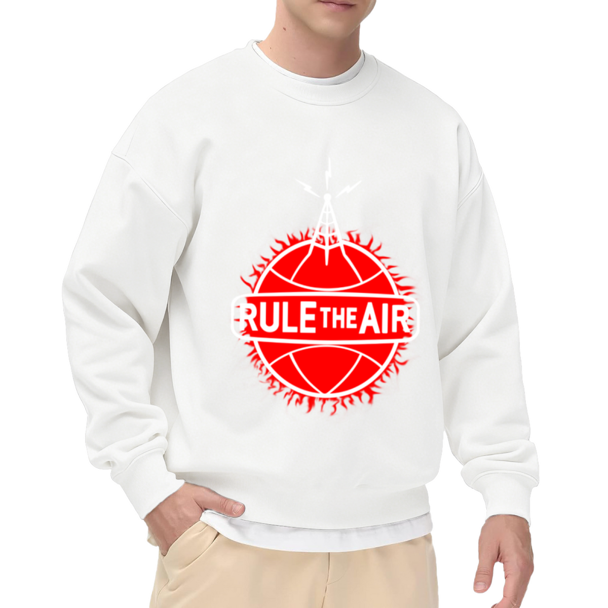 Rule The Air Basketball Radio Tower Sports Graphic Crew Neck Sweatshirt