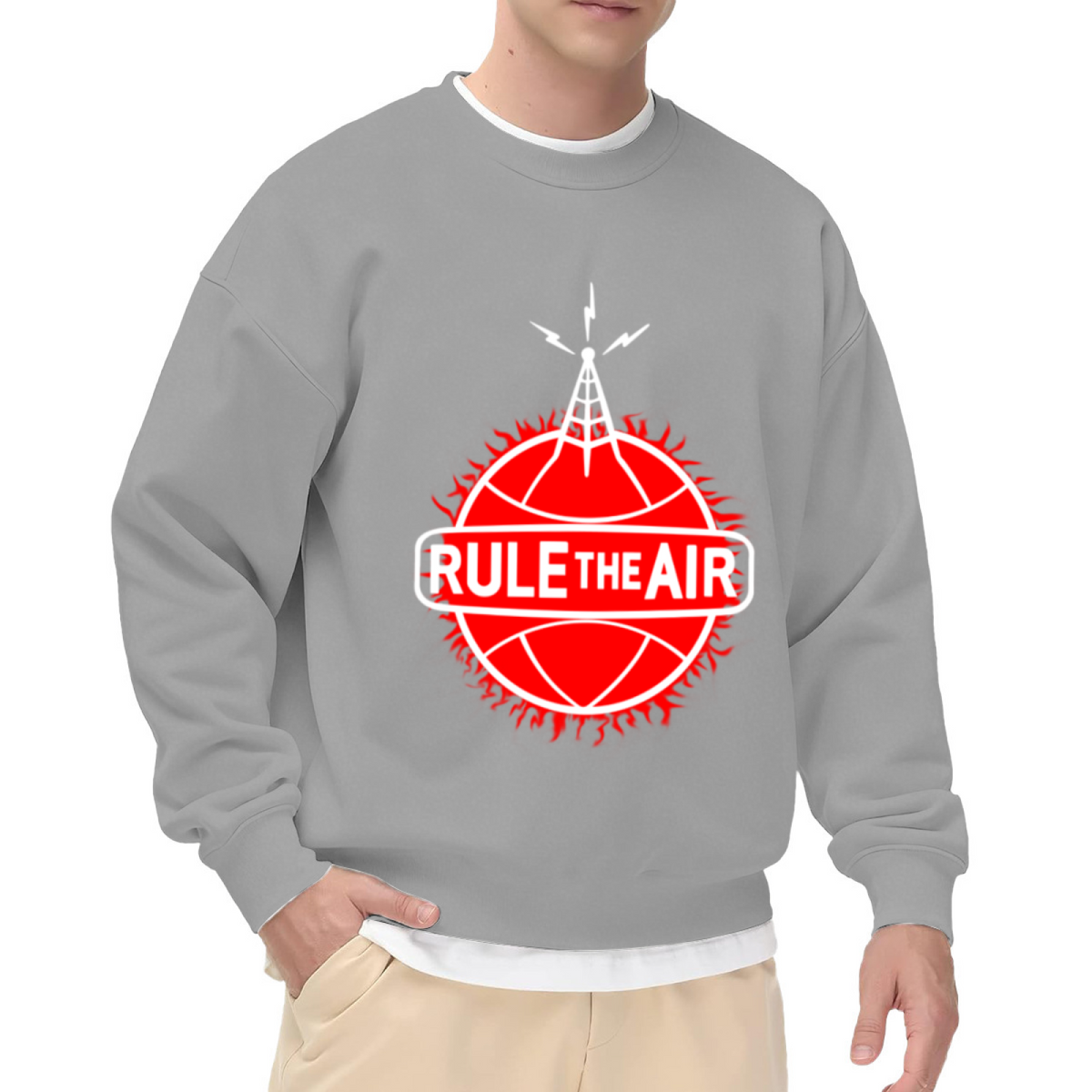 Rule The Air Basketball Radio Tower Sports Graphic Crew Neck Sweatshirt