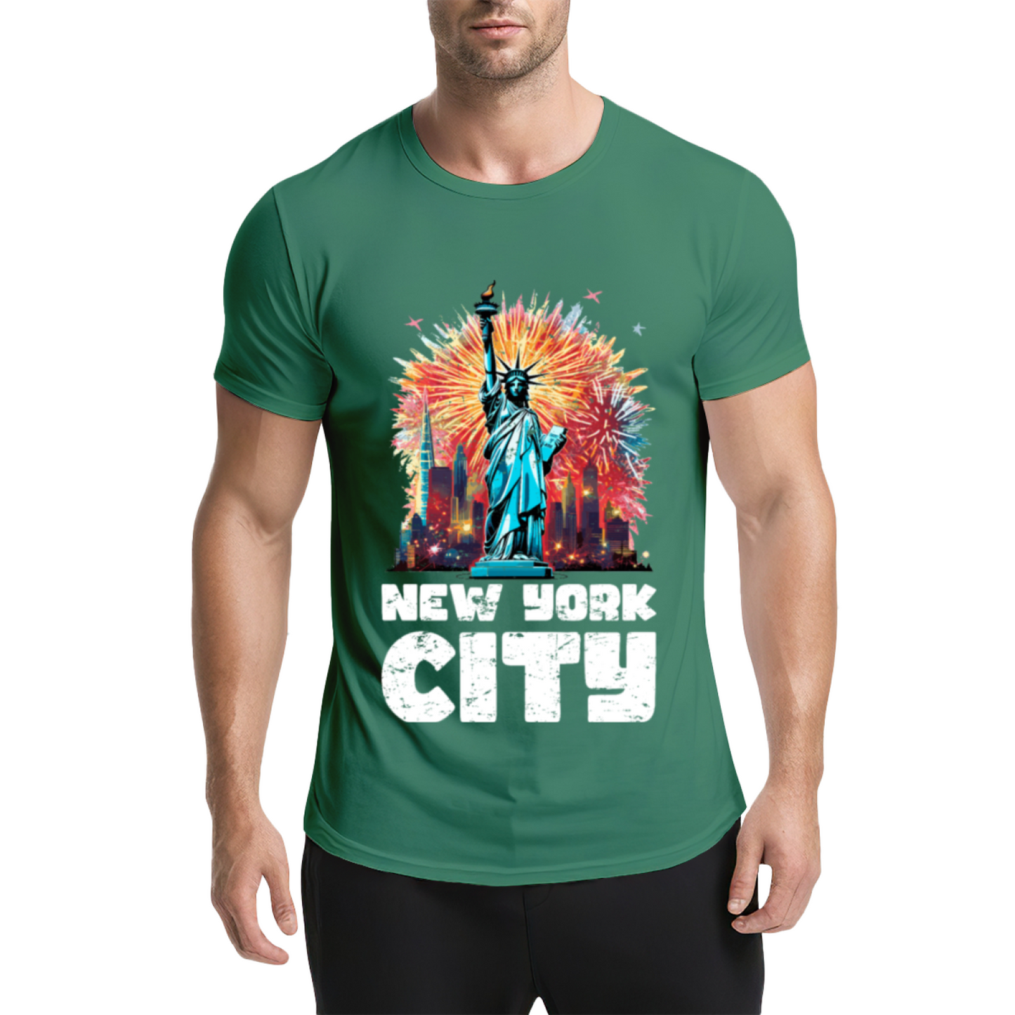 New York City Statue Of Liberty Fireworks Graphic T-Shirt