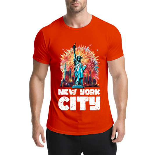 New York City Statue Of Liberty Fireworks Graphic T-Shirt