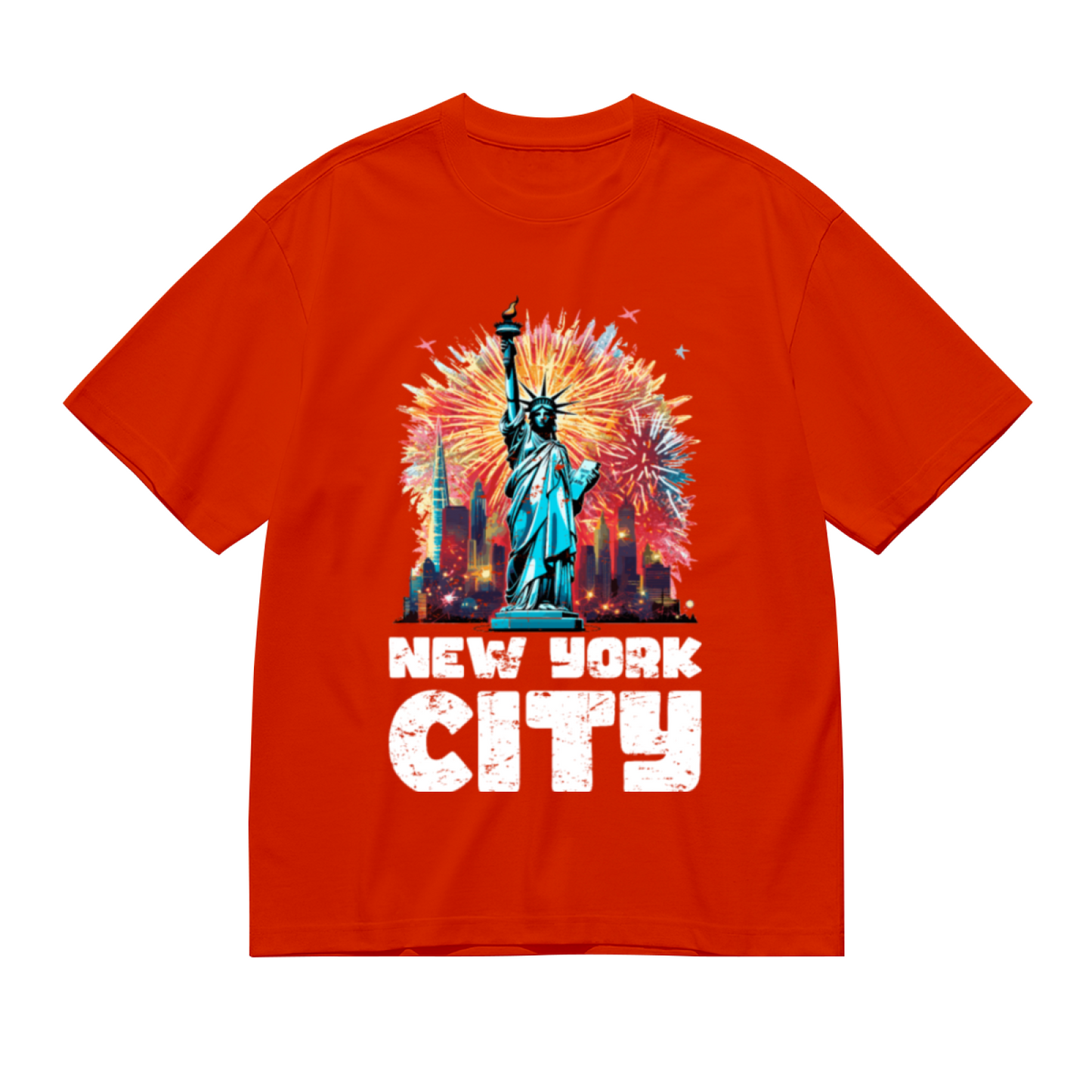 New York City Statue Of Liberty Fireworks Graphic T-Shirt