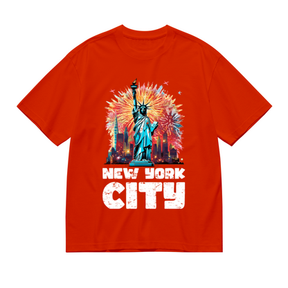New York City Statue Of Liberty Fireworks Graphic T-Shirt