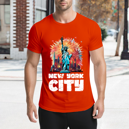 New York City Statue Of Liberty Fireworks Graphic T-Shirt
