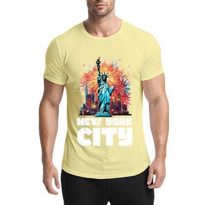 New York City Statue Of Liberty Fireworks Graphic T-Shirt