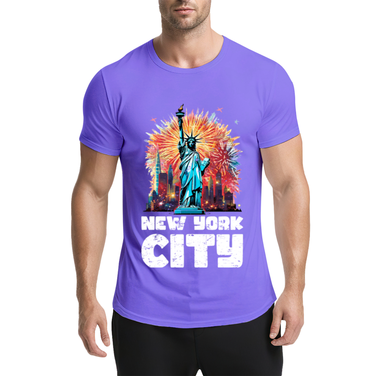 New York City Statue Of Liberty Fireworks Graphic T-Shirt