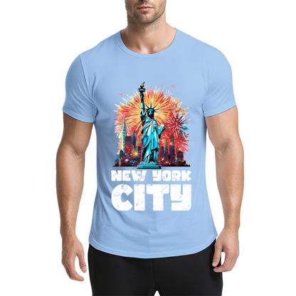 New York City Statue Of Liberty Fireworks Graphic T-Shirt