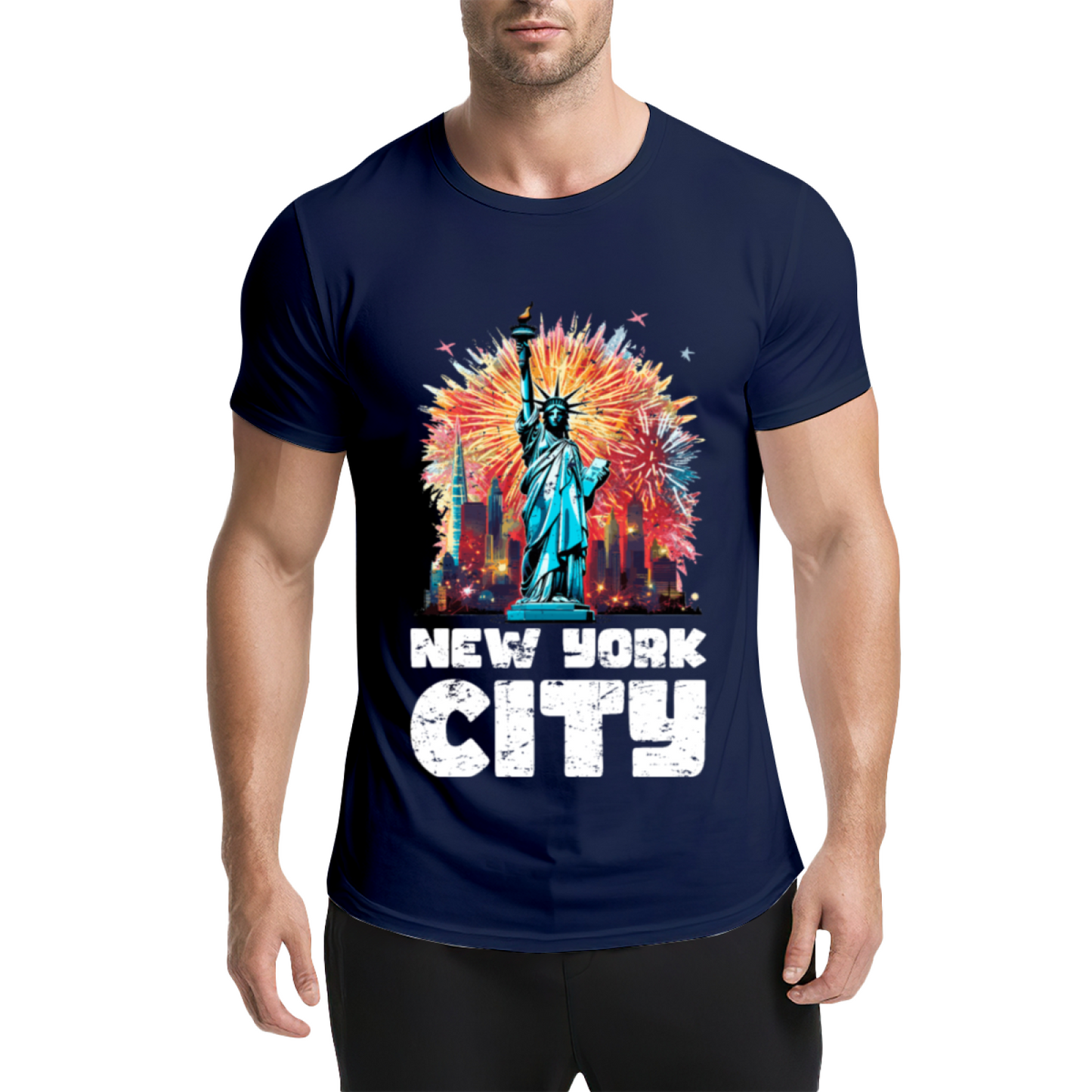 New York City Statue Of Liberty Fireworks Graphic T-Shirt