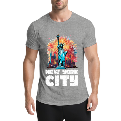 New York City Statue Of Liberty Fireworks Graphic T-Shirt