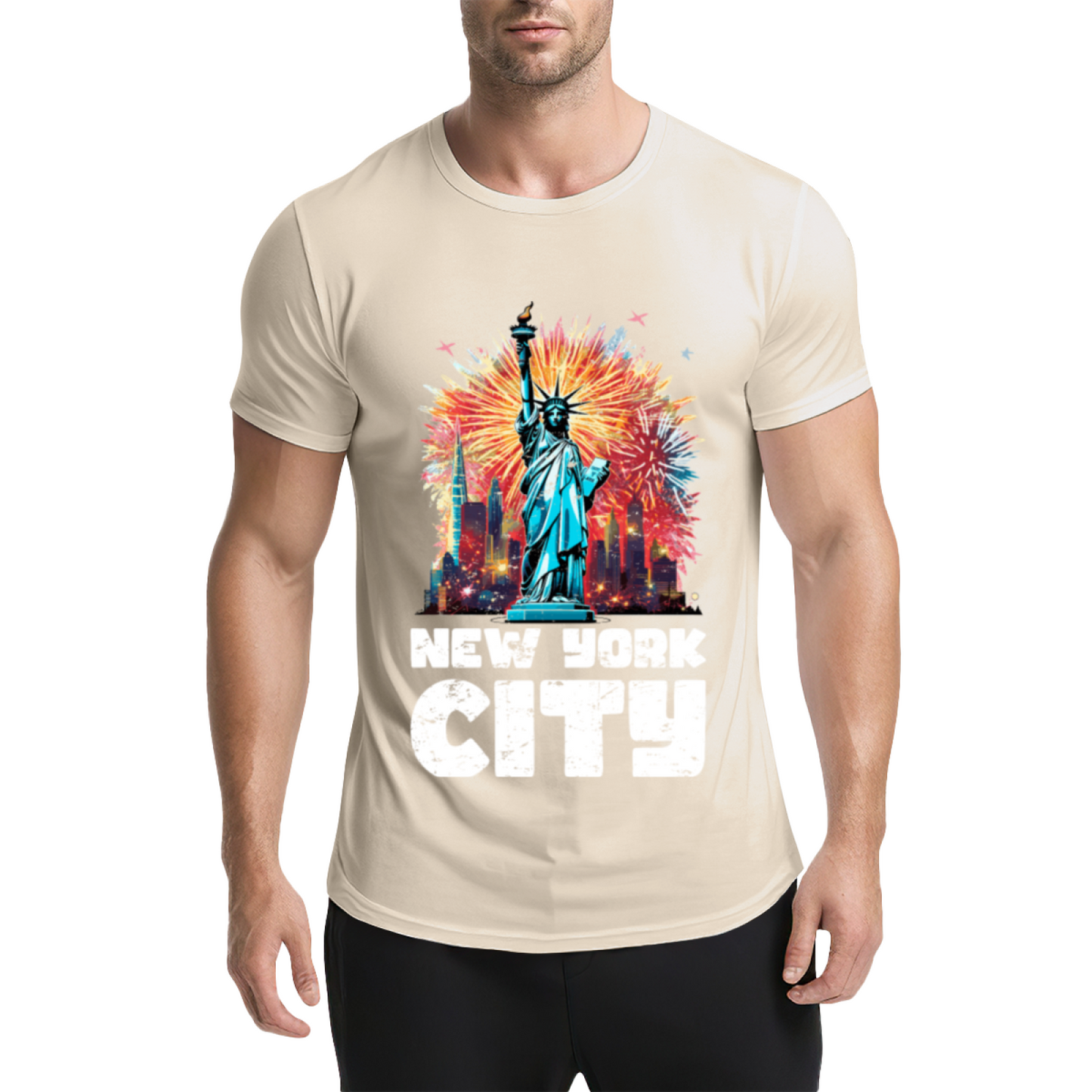 New York City Statue Of Liberty Fireworks Graphic T-Shirt