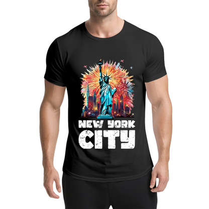 New York City Statue Of Liberty Fireworks Graphic T-Shirt