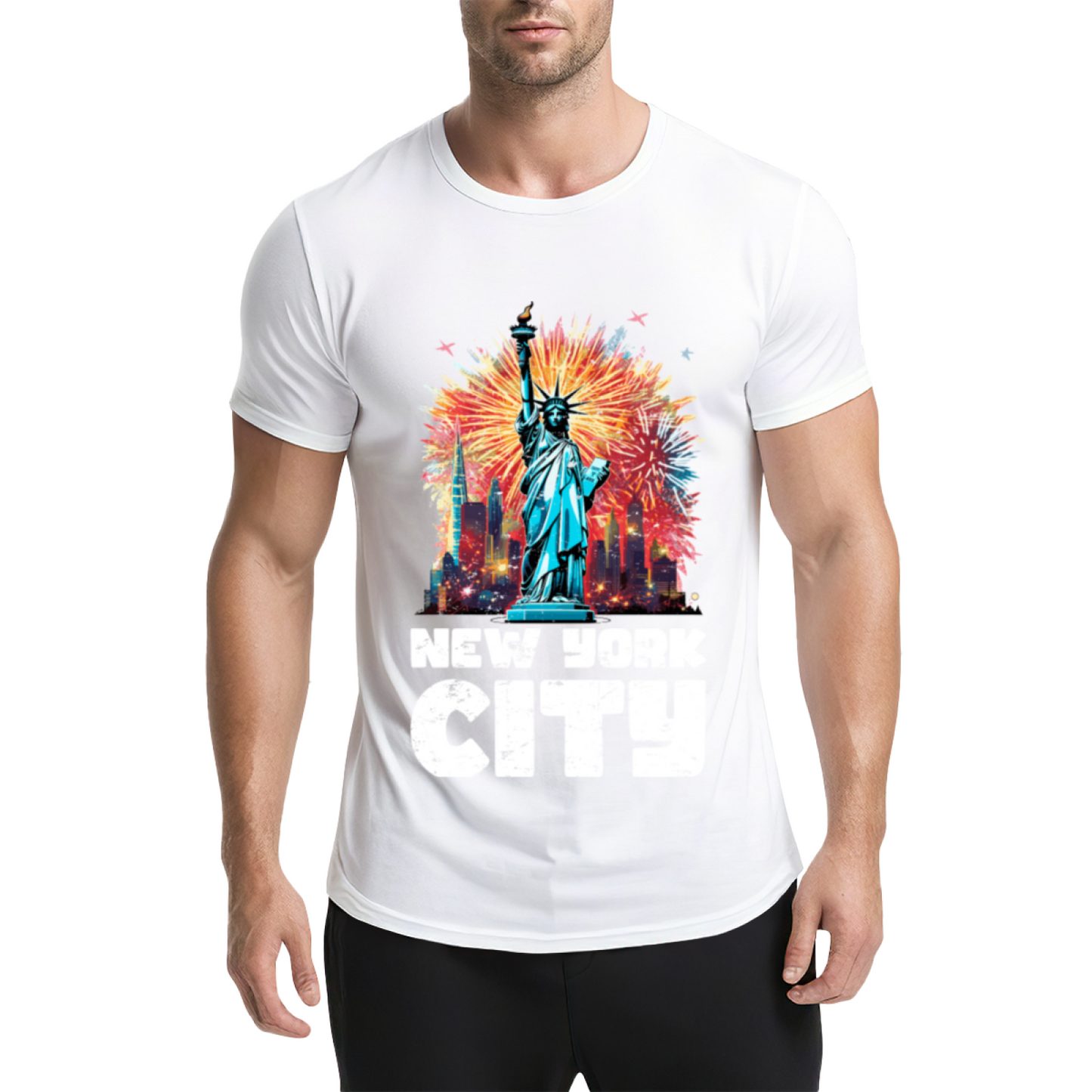 New York City Statue Of Liberty Fireworks Graphic T-Shirt