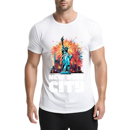 New York City Statue Of Liberty Fireworks Graphic T-Shirt