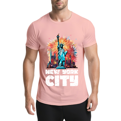 New York City Statue Of Liberty Fireworks Graphic T-Shirt