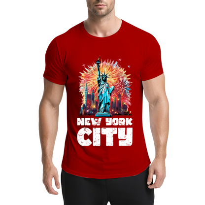 New York City Statue Of Liberty Fireworks Graphic T-Shirt