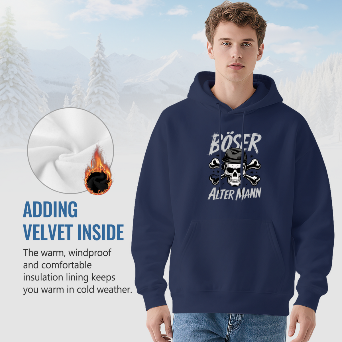 B?SER ALTER MANN Skull Graphic Navy Hoodie