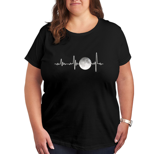 Full Moon Heartbeat Minimal Moon Lover ECG Tee