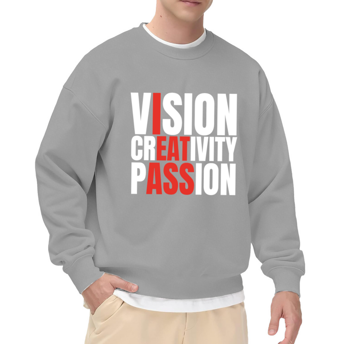 Vision Creativity Passion Bold Typography Crewneck Sweatshirt