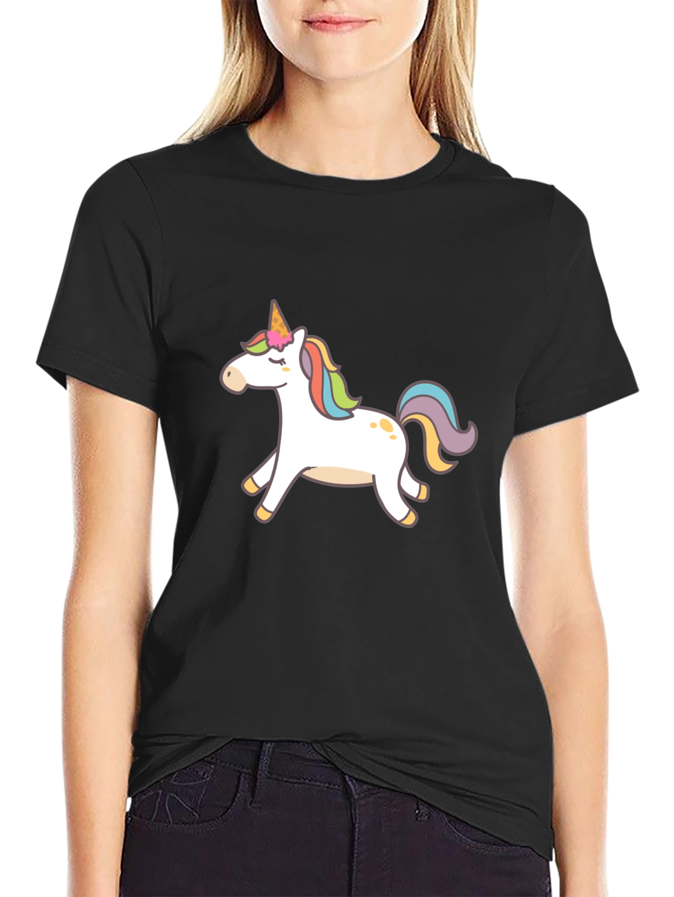 Black T-Shirt with Unicorn Graphic