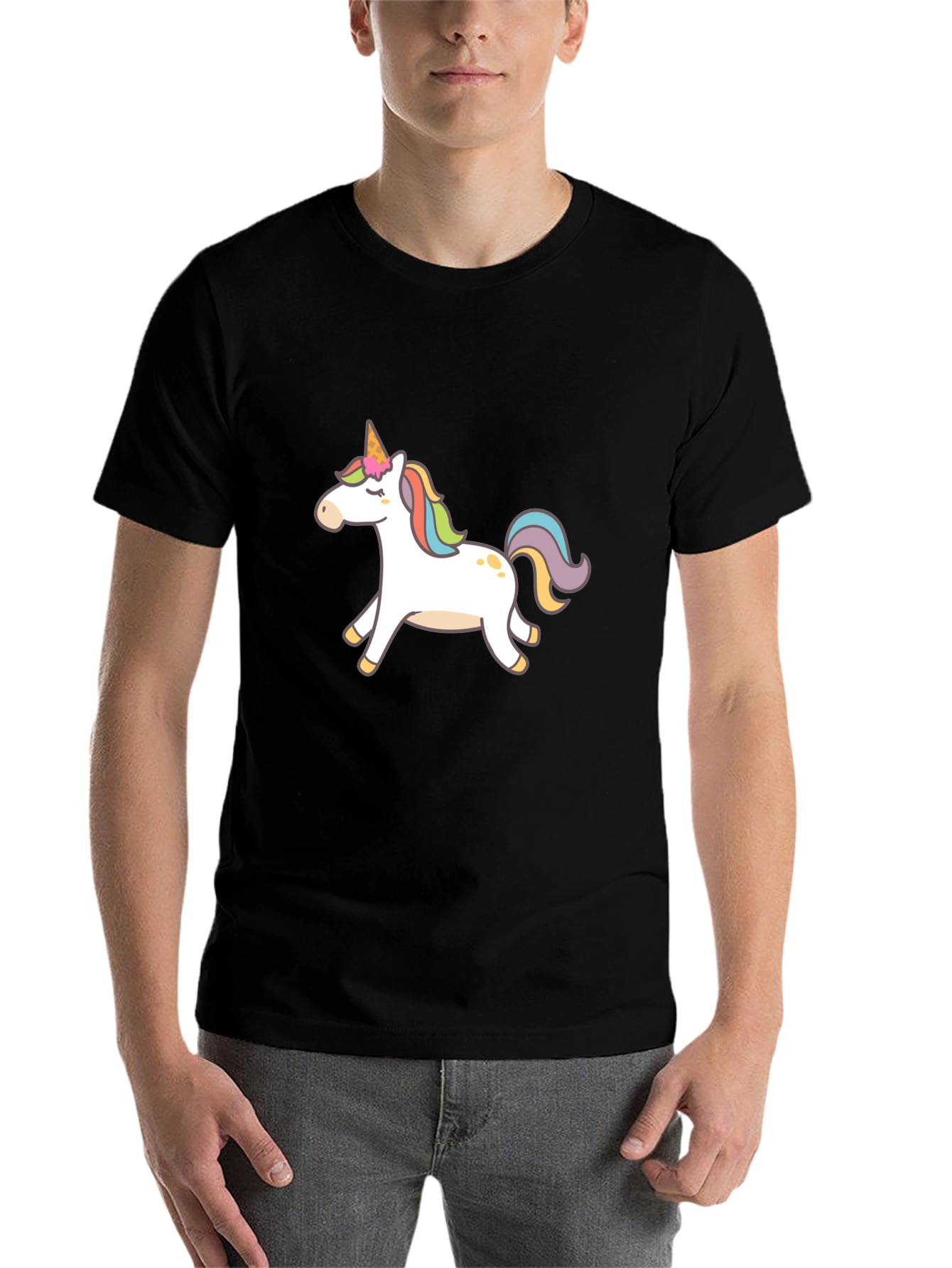 Black T-Shirt with Unicorn Graphic