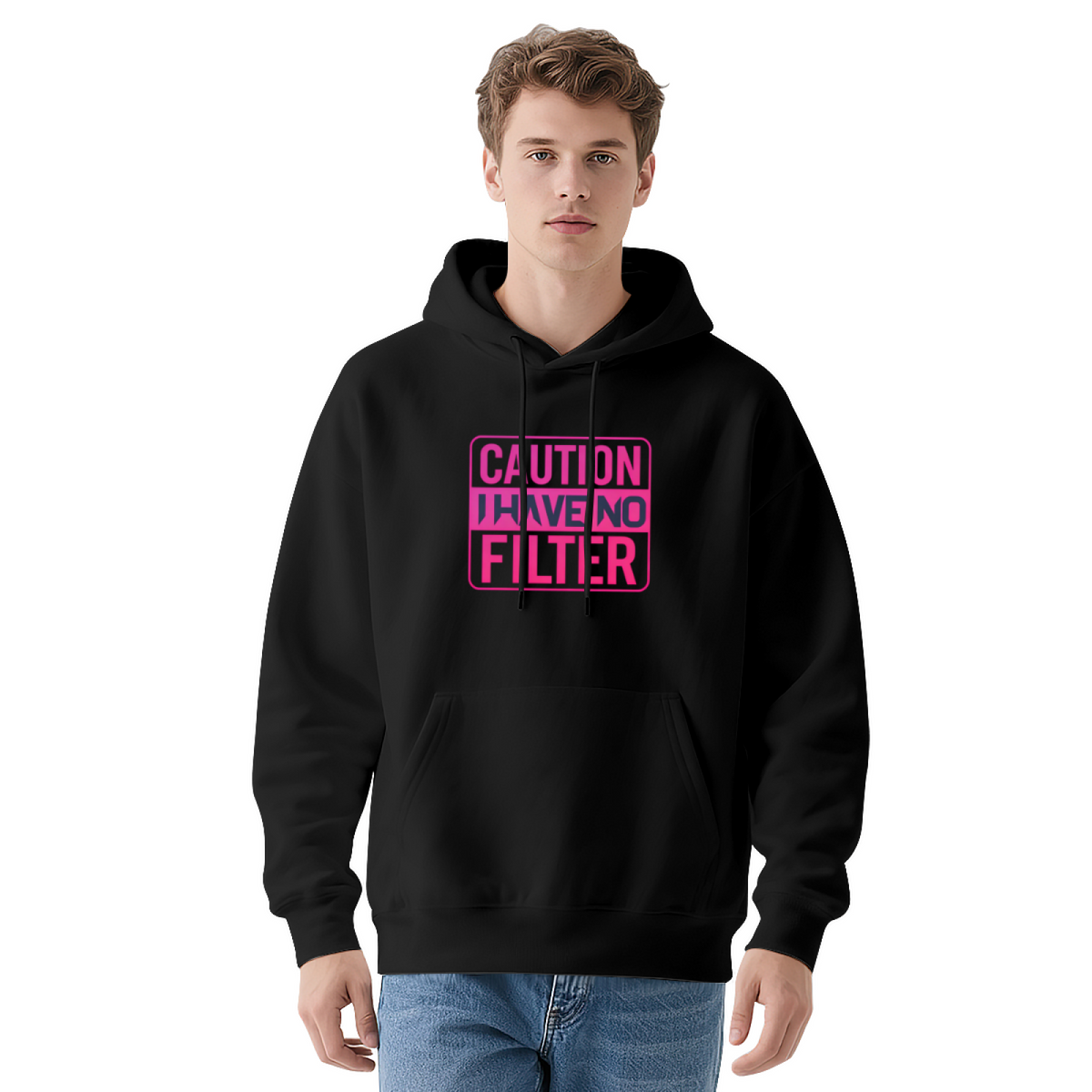 Caution I Have No Filter Slogan Trendy Hoodie