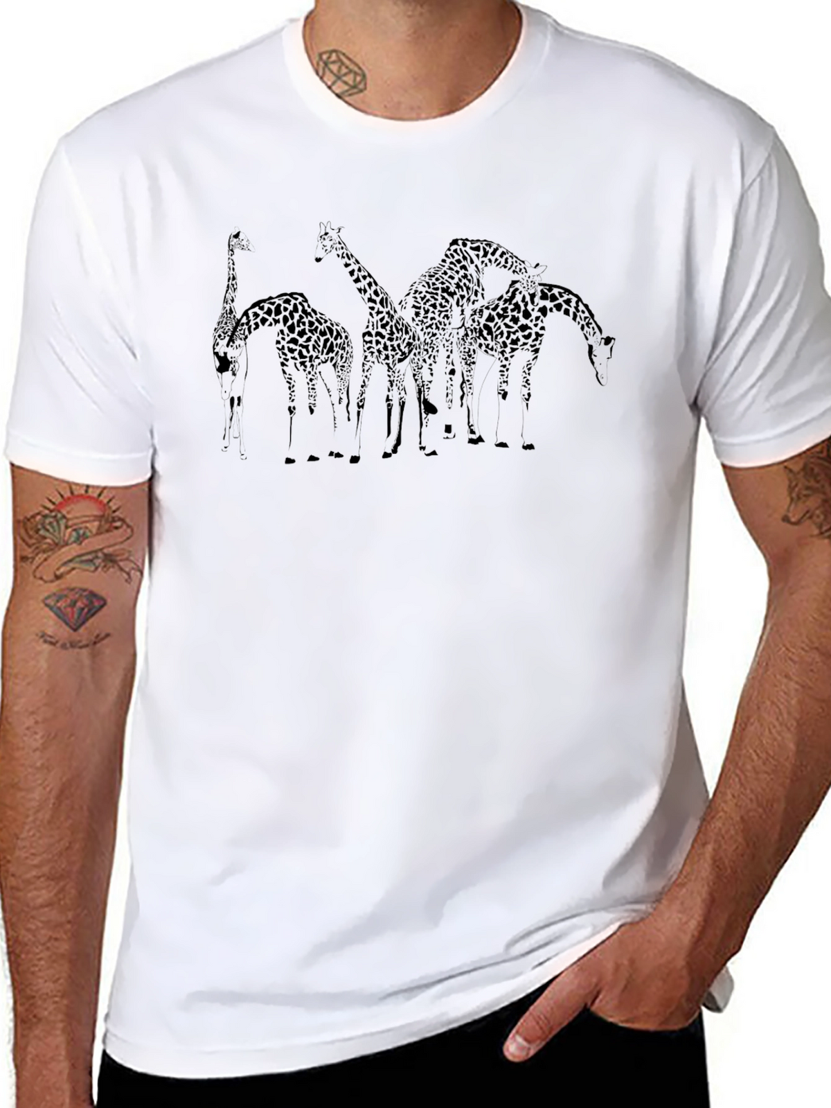 Giraffe Silhouette Graphic Black T-Shirt