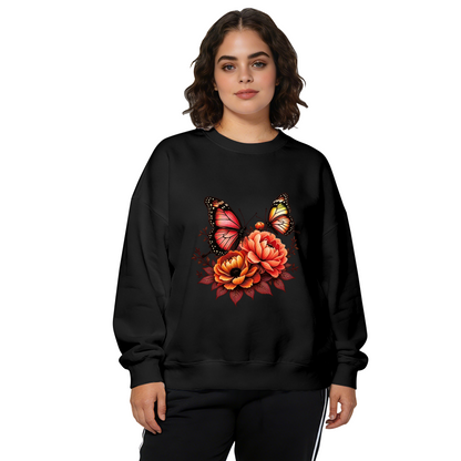 Warm?Tone Butterfly & Peony Floral Art Crewneck Sweatshirt