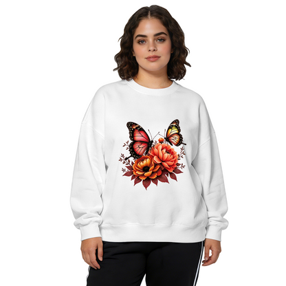 Warm?Tone Butterfly & Peony Floral Art Crewneck Sweatshirt
