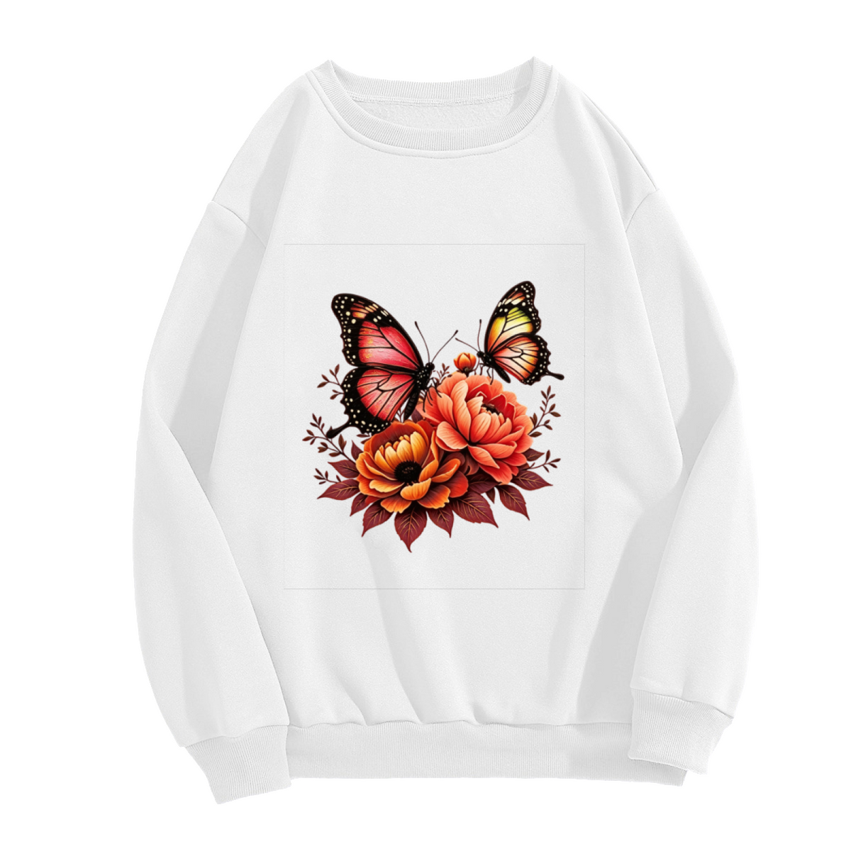 Warm?Tone Butterfly & Peony Floral Art Crewneck Sweatshirt